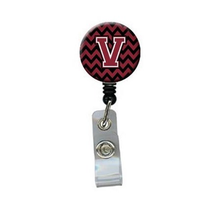 CAROLINES TREASURES Letter V Chevron Garnet and Black Retractable Badge Reel CJ1052-VBR